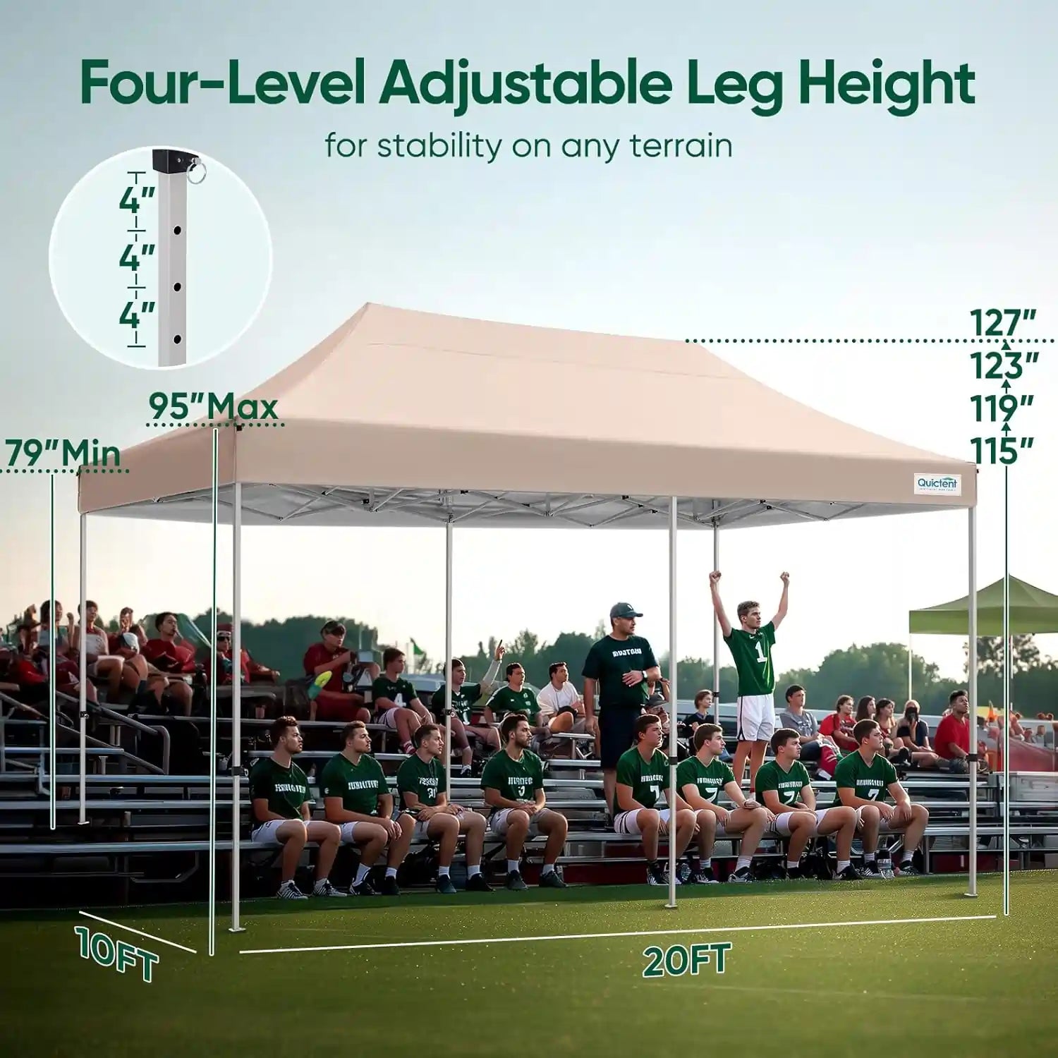 Outdoor canopy tent with adjustable leg height#style_10x20 No Sidewall-Beige
