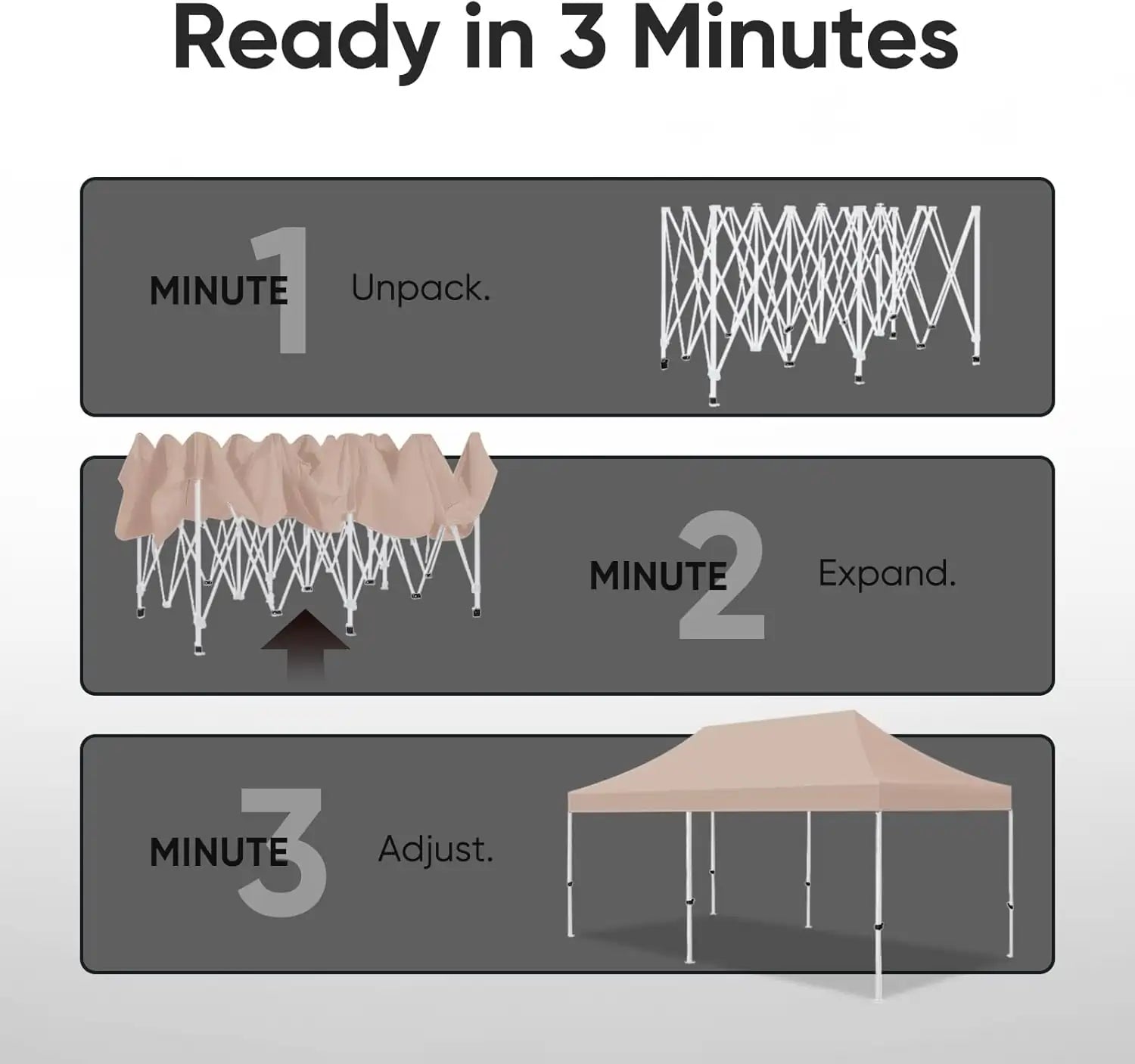 Step-by-step process of setting up a tent#style_10x20 No Sidewall-Beige