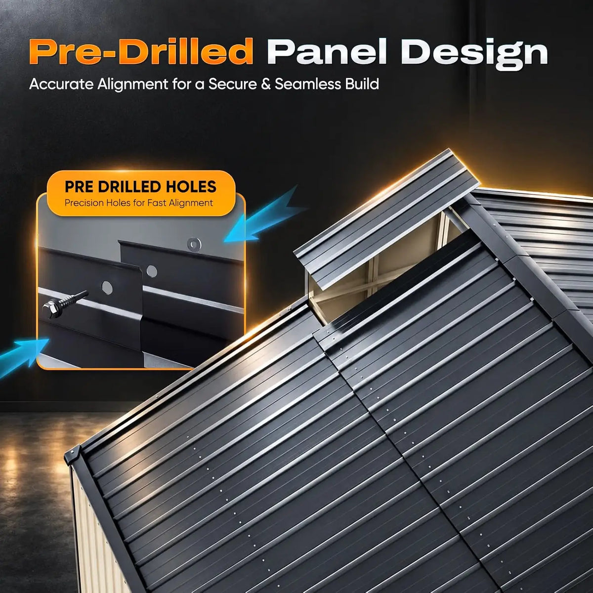 factory pre-drilled framing and aligned screw holes#size_14x20FT w/Side Door