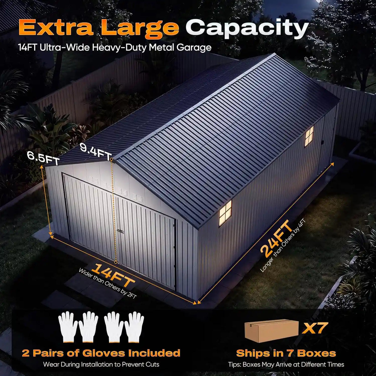 Quictent 14X24X9.4FT Metal Garage Size#size_14x24FT w/Side Door