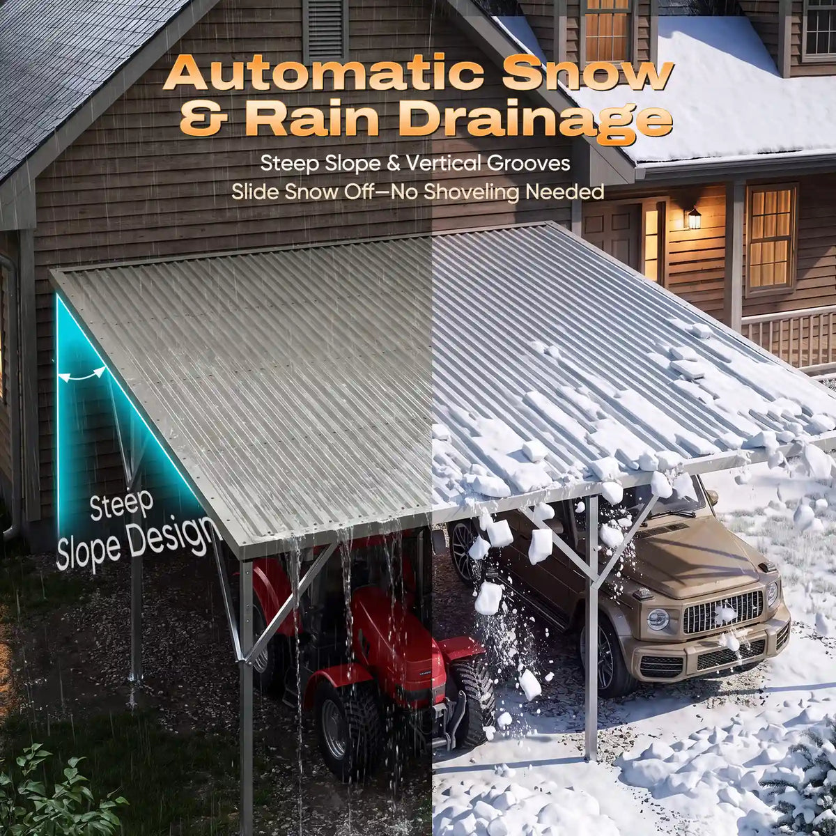 single-slope design eliminates ponding and snow accumulation instantly#size_20X20ft Lean-to-Slope Roof