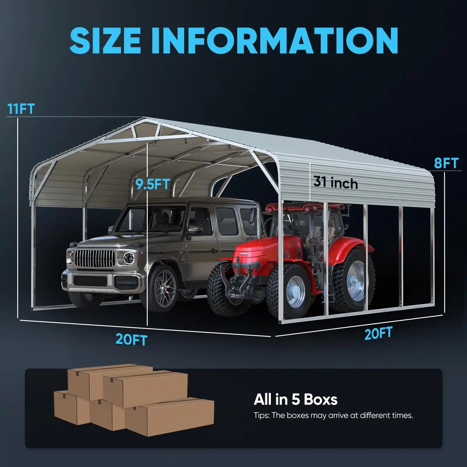 20X20FT Metal Carport size information#size_20X20ft