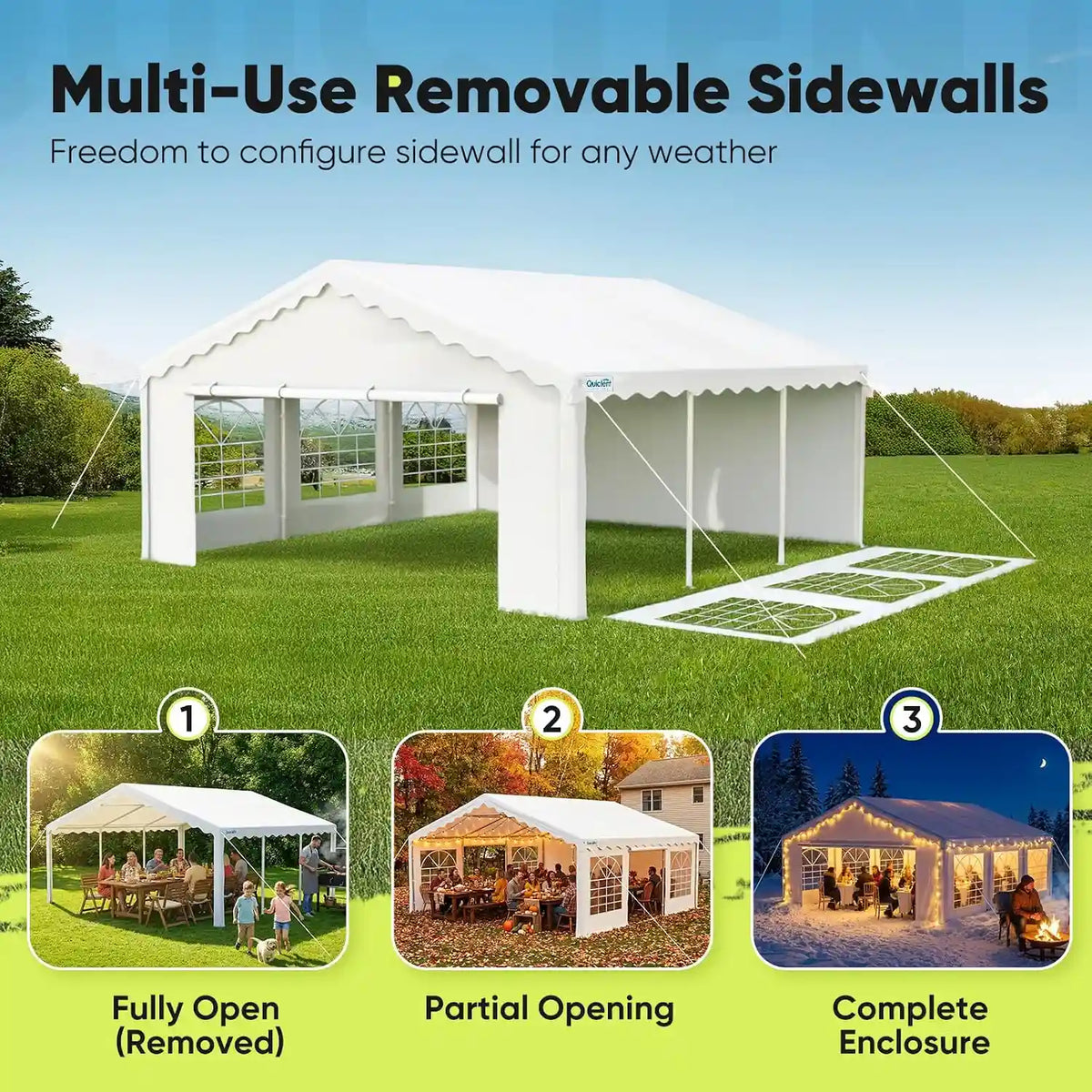 2 removable sidewalls and 2 zippered doors#style_wavy edge