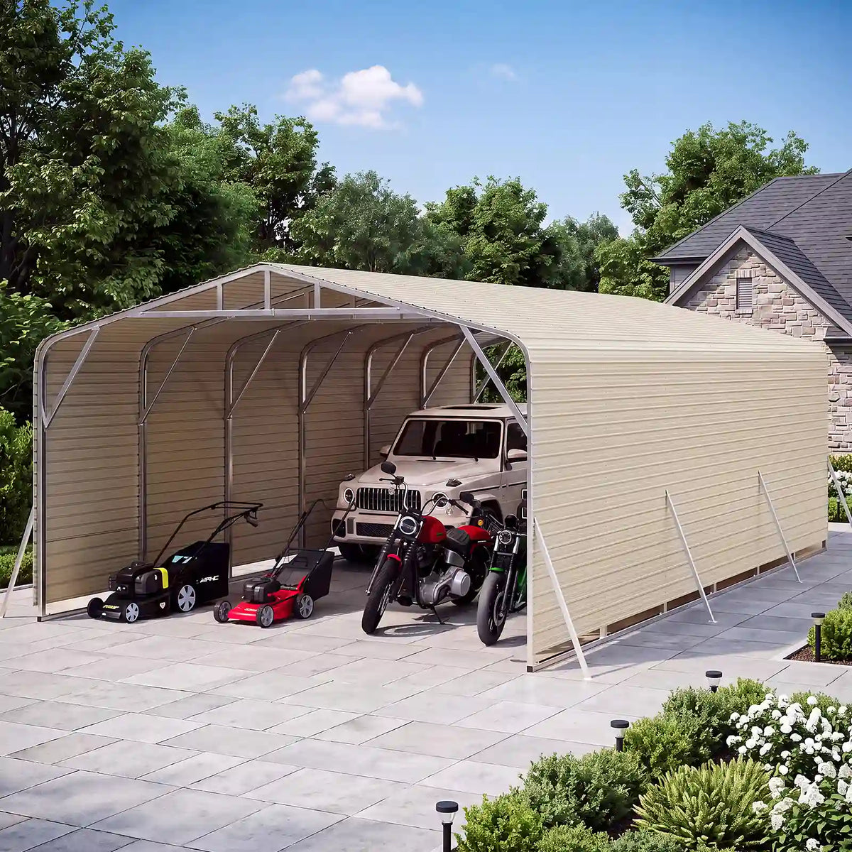 Quictent 20x30 FT Heavy Duty Metal Carport with Side Panels#size_20X30ft w/Side Panels