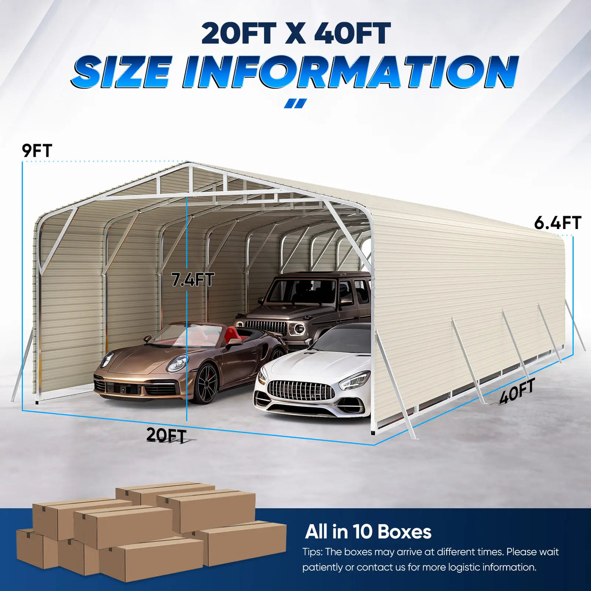 Size information for a 20ft x 40ft carport#size_20X40ft w/Side Panels