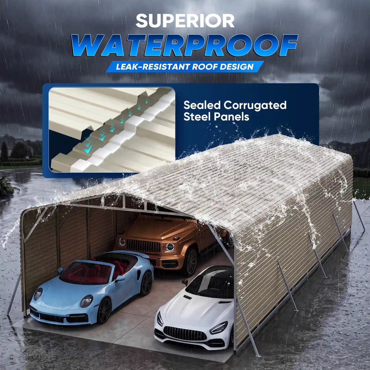 Shields against snow, ice, rain, hail, wind debris, UV rays, bird droppings, dust, and pests#size_20X40ft w/Side Panels