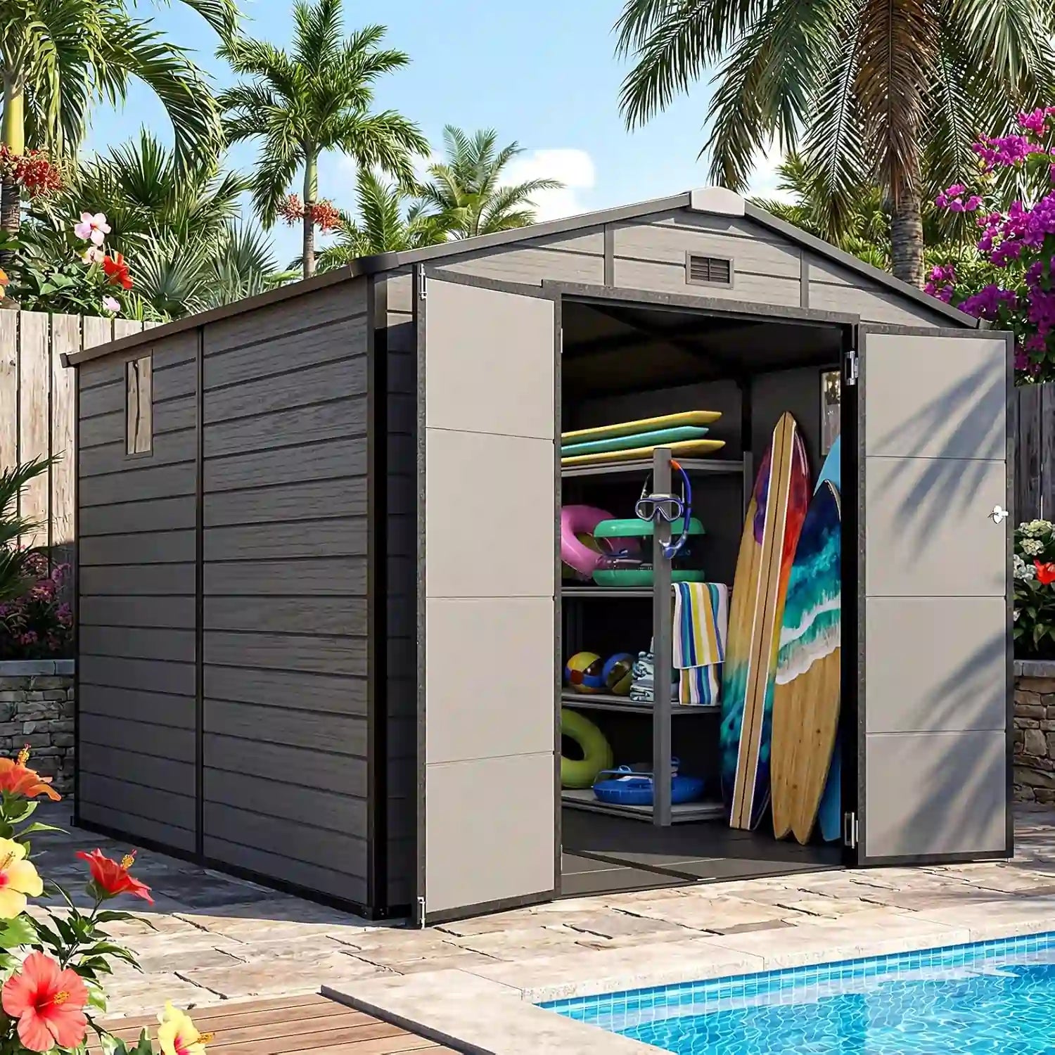 8x8 FT Gray storage shed#size_7.6x7.2FT