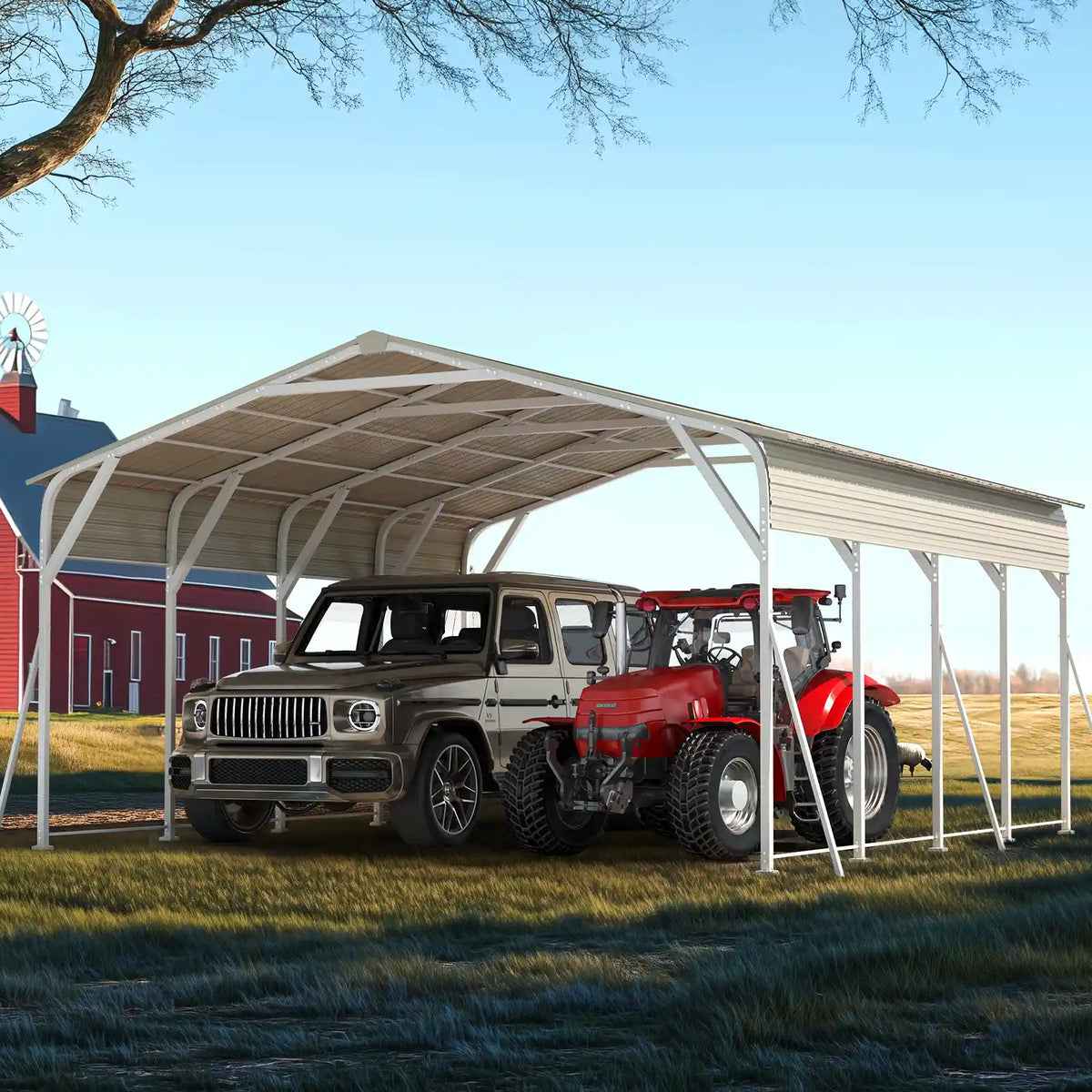 20x20 FT Vertical Roof Metal 2 Car Shelter#size_20X20ft