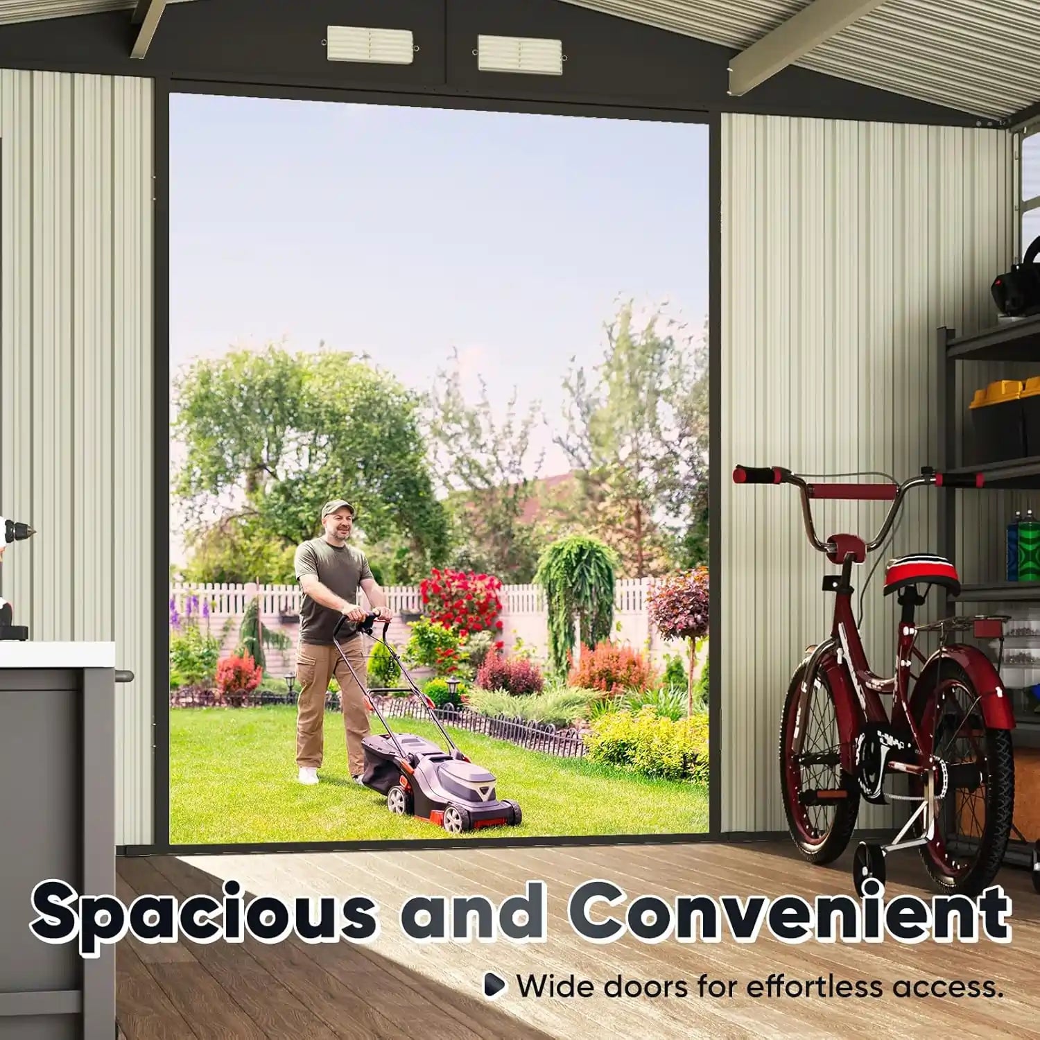 Lockable Steel Yard Waterproof Tool Shed#size_114.17"x114.17"-Brown