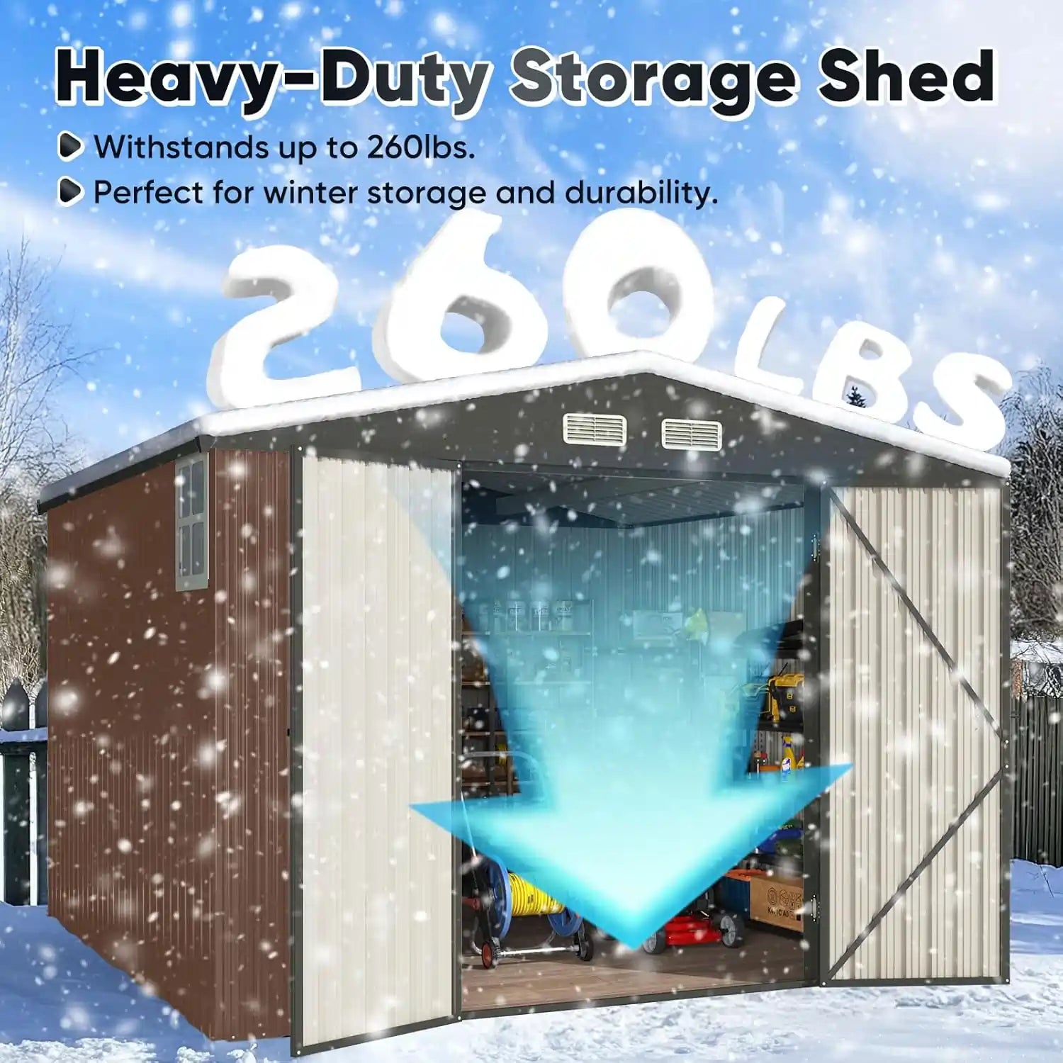 Quictent Heavy Duty Metal Storage Shed#size_114.17"x114.17"-Brown
