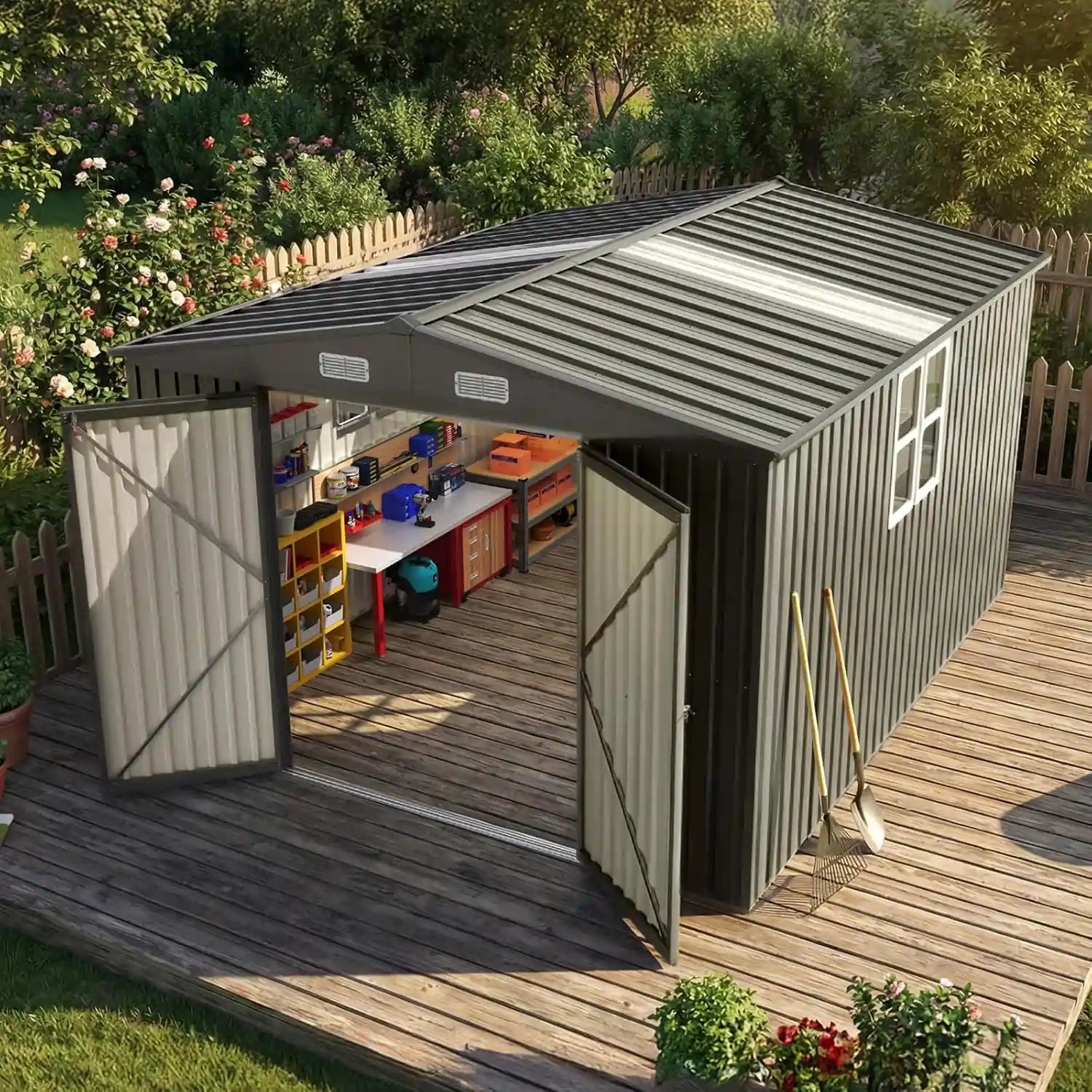 Quictent Large 10x12FT Outdoor Storage Shed with Skylight#size_10x12FT w/Clear Roof Panel