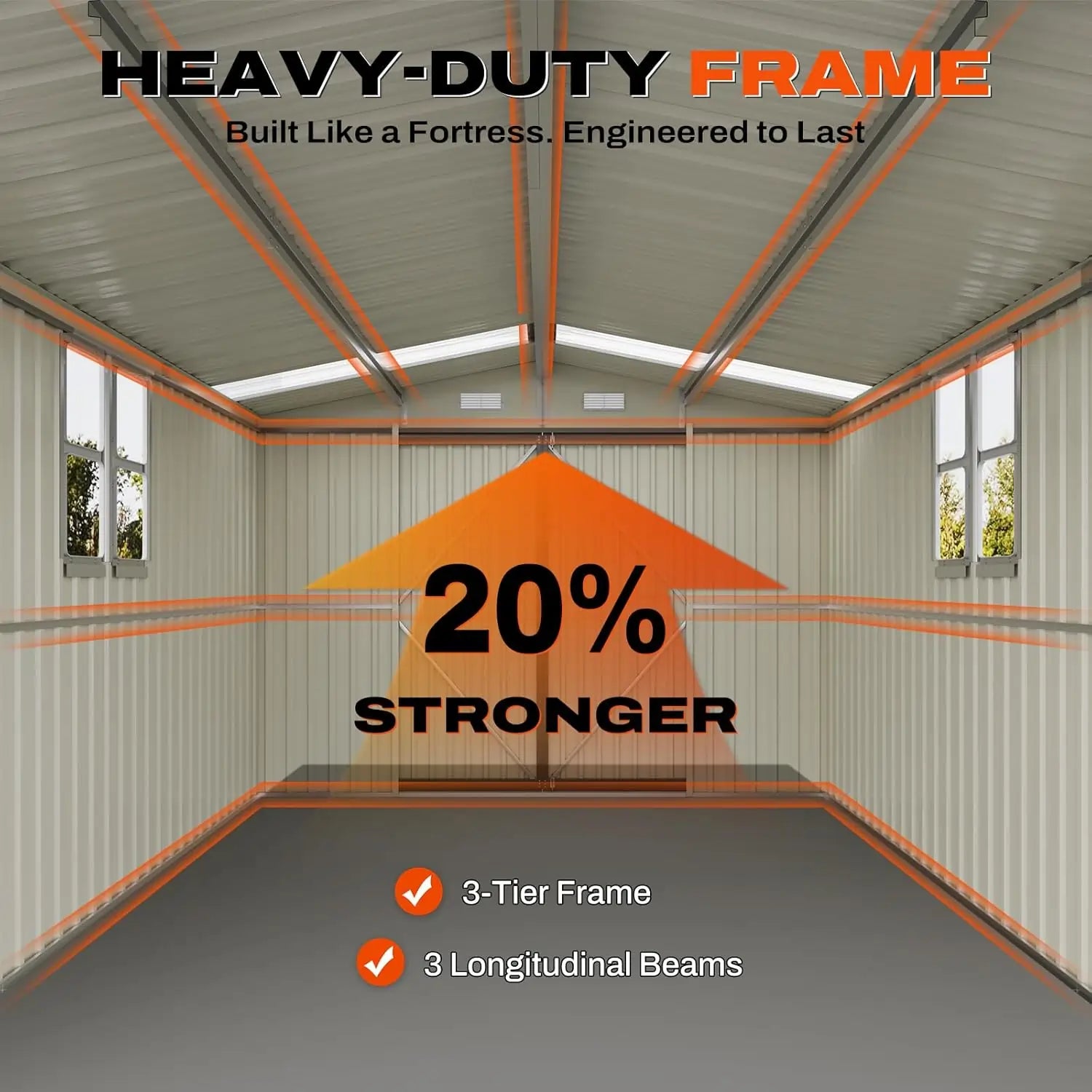 3-tier frame with 3 longitudinal beams#size_10x12FT w/Clear Roof Panel