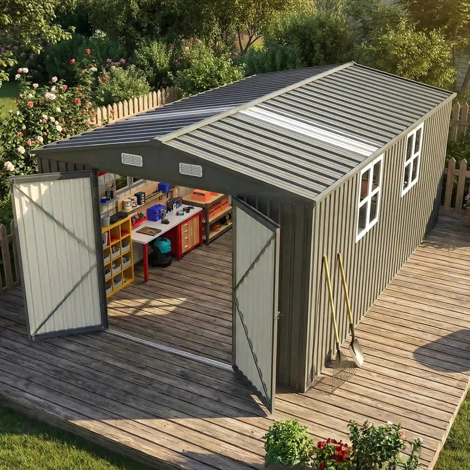 Quictent 10x16FT Storage shed with Skylight & 4 Windows#size_10x16FT w/Clear Roof Panel