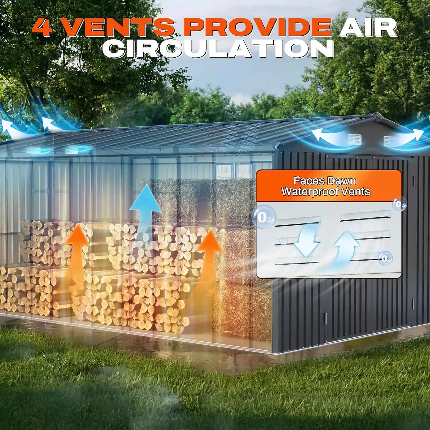 Wooden shed with waterproof vents and air circulation#size_10x16FT w/Clear Roof Panel