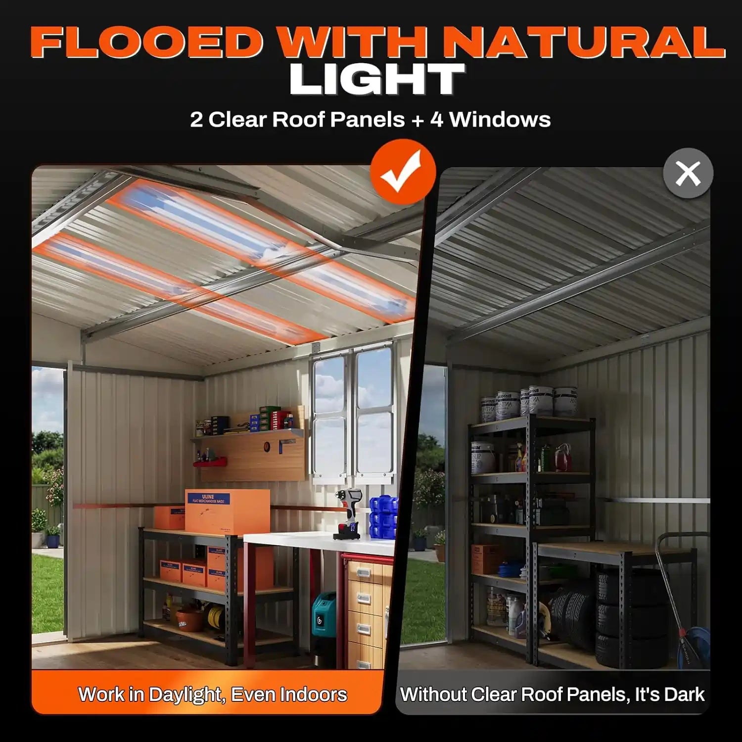 Metal Workshop with Skylight#size_12x16FT w/Clear Roof Panel