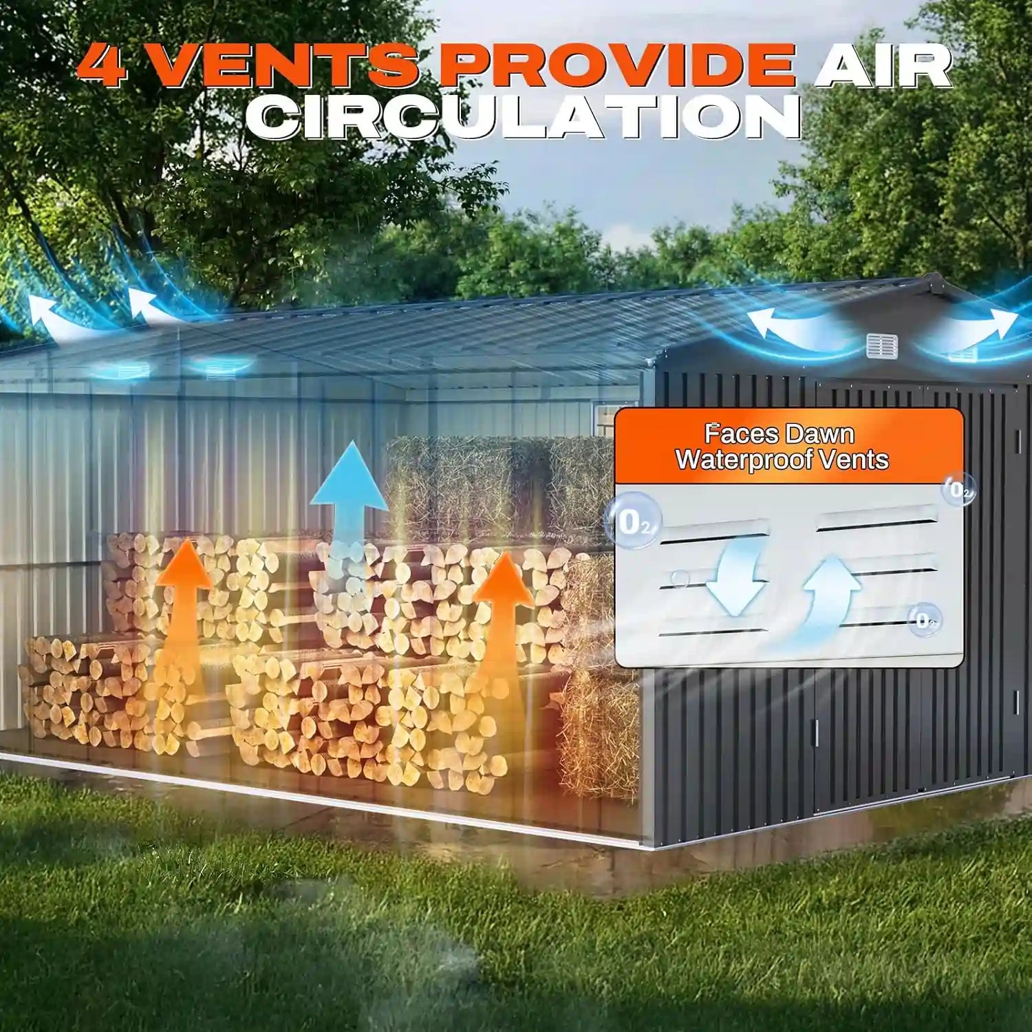 Wood storage shed with waterproof vents and air circulation#size_12x16FT w/Clear Roof Panel