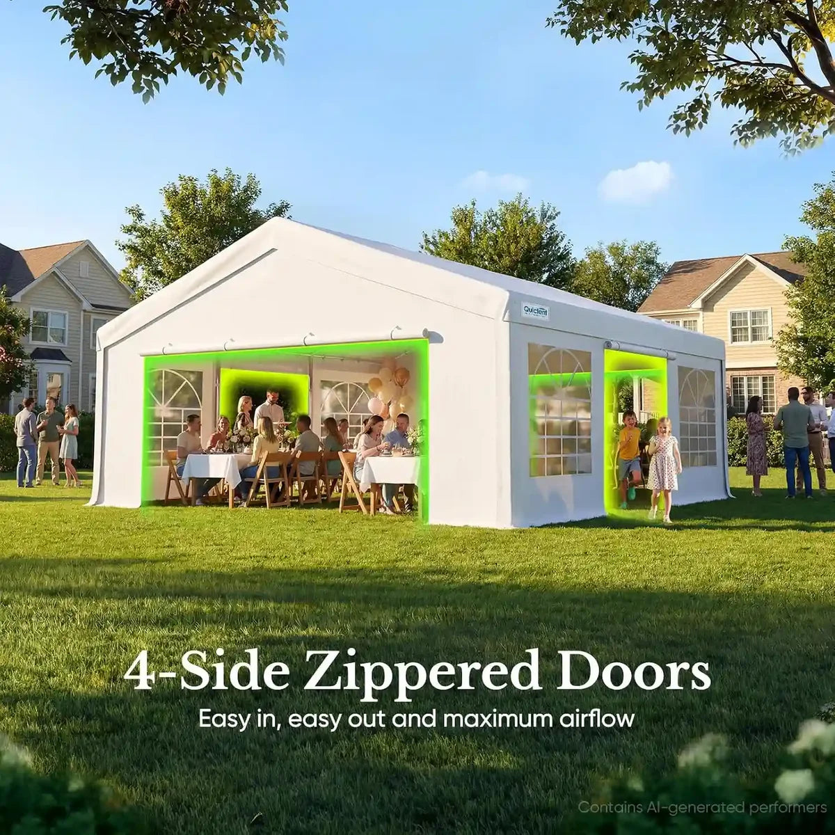 A large white event tent with 4-side zippered doors#style_basic