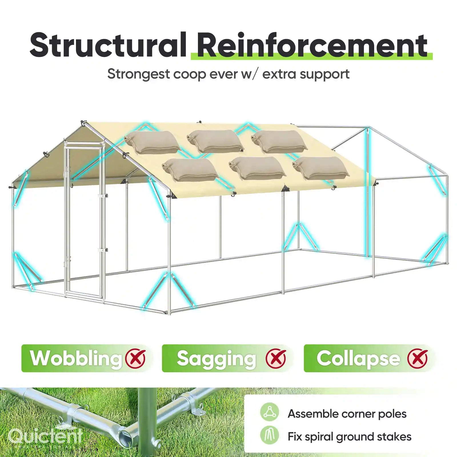 Strong chicken coop with extra supports#size_18x9ft w/Extended Wire
