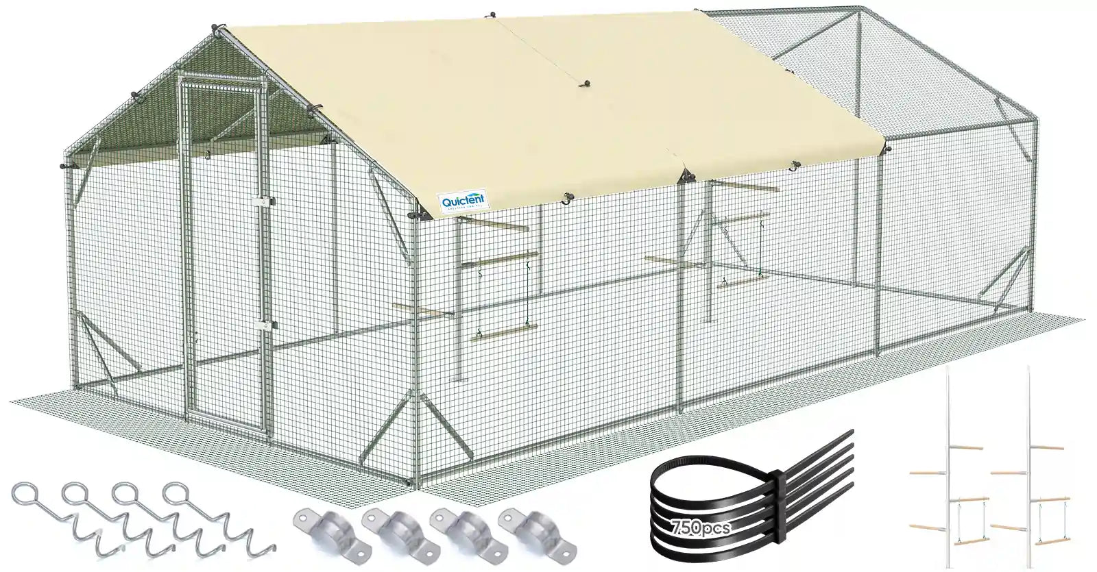 Large outdoor chicken coop run 18X9FT#size_18x9ft w/Extended Wire+Roost Poles