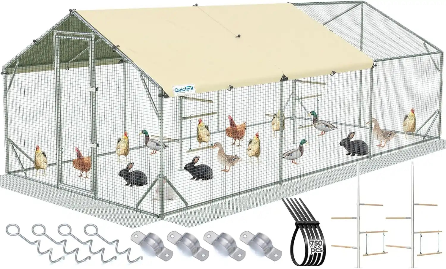 Large outdoor chicken coop run 18X9FT#size_18x9ft w/Extended Wire+Roost Poles
