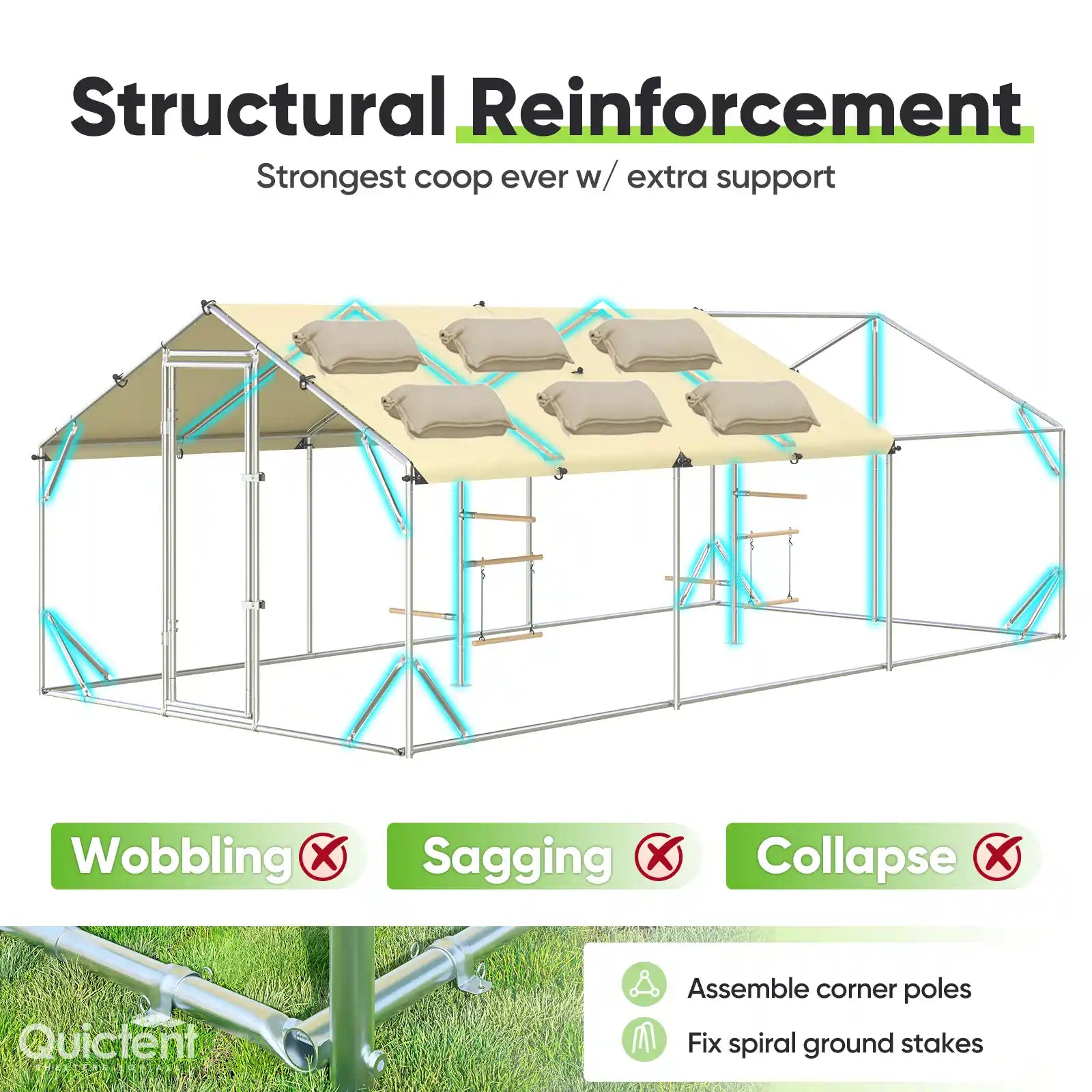 structural reinforcement features#size_18x9ft w/Extended Wire+Roost Poles