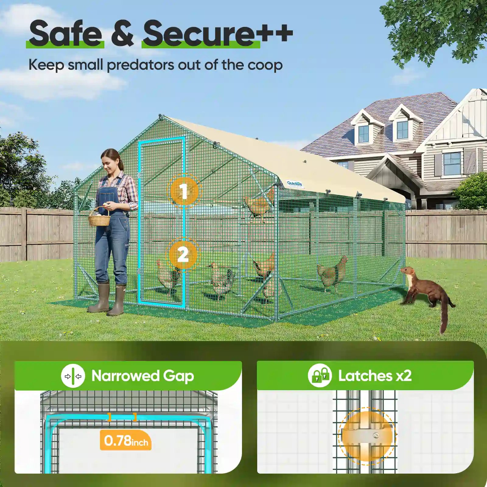 narrowed gap and latches#size_12x9ft w/Extended Wire+Roost Poles