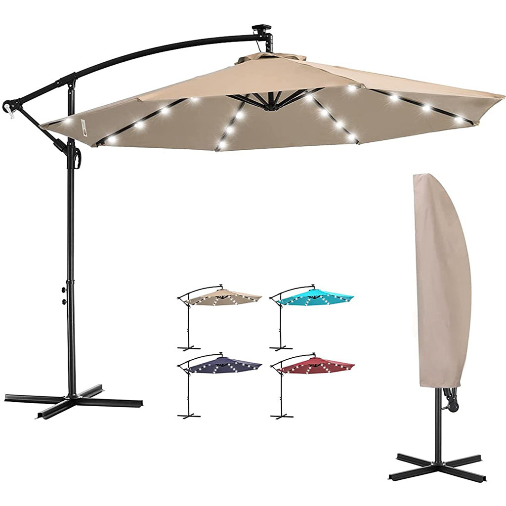 10' Offset Patio Umbrella with Lights#color_tan