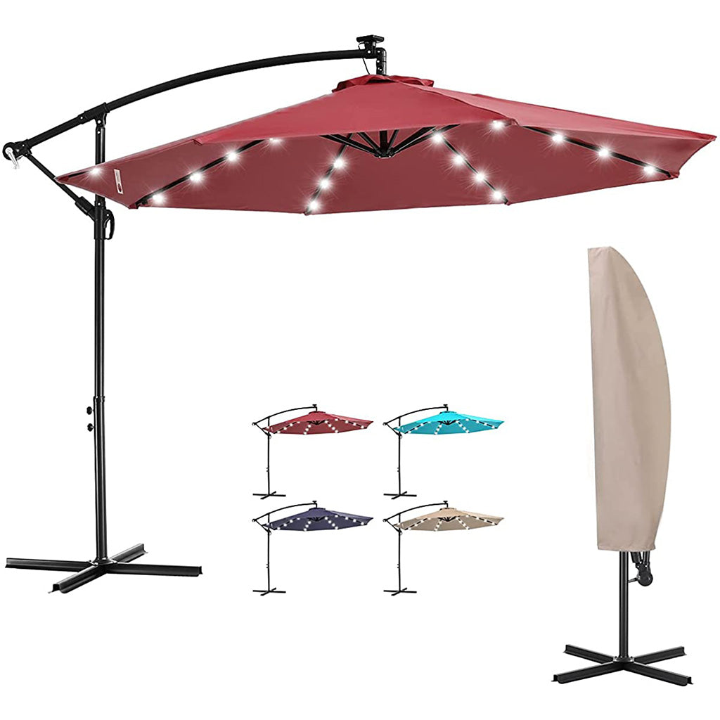 10' Offset Patio Umbrella with Lights#color_wine