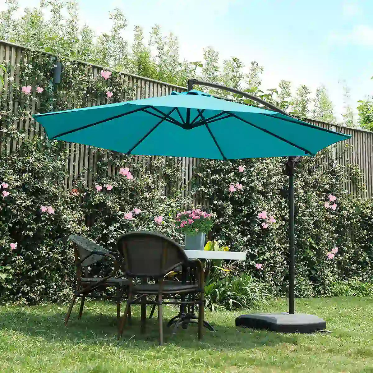 Turquoise 10 ft offset umbrella#color_turquoise