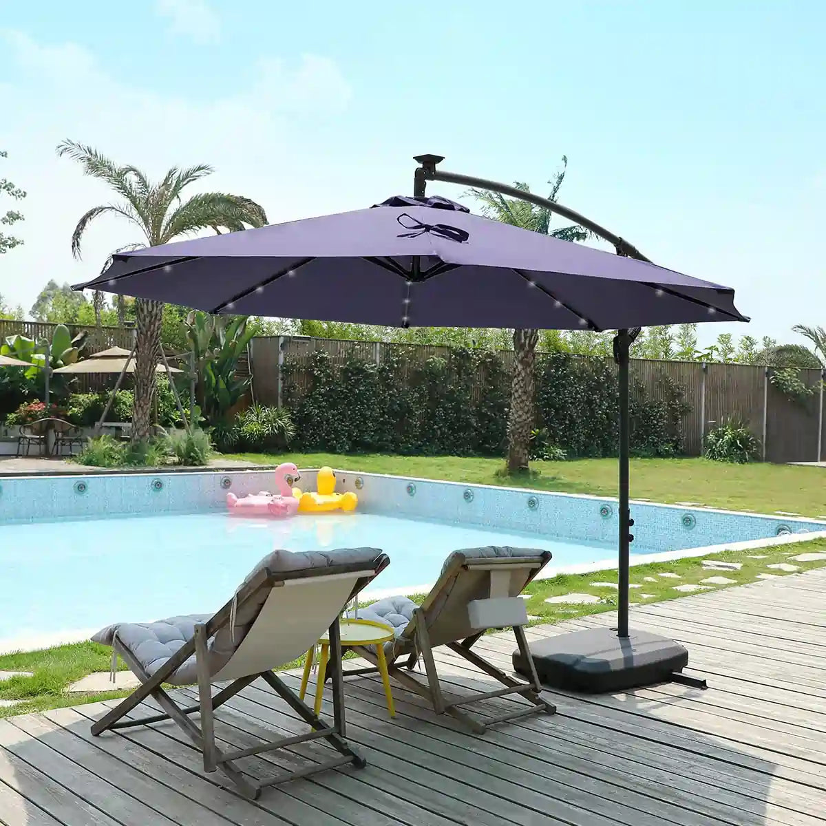 navy blue outdoor umbrella with lights for pool#color_navy blue
