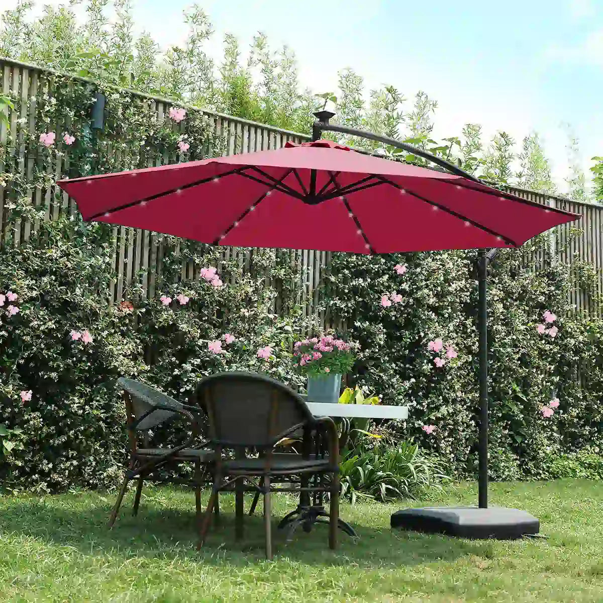 wine outdoor umbrella with lights for backyard#color_wine
