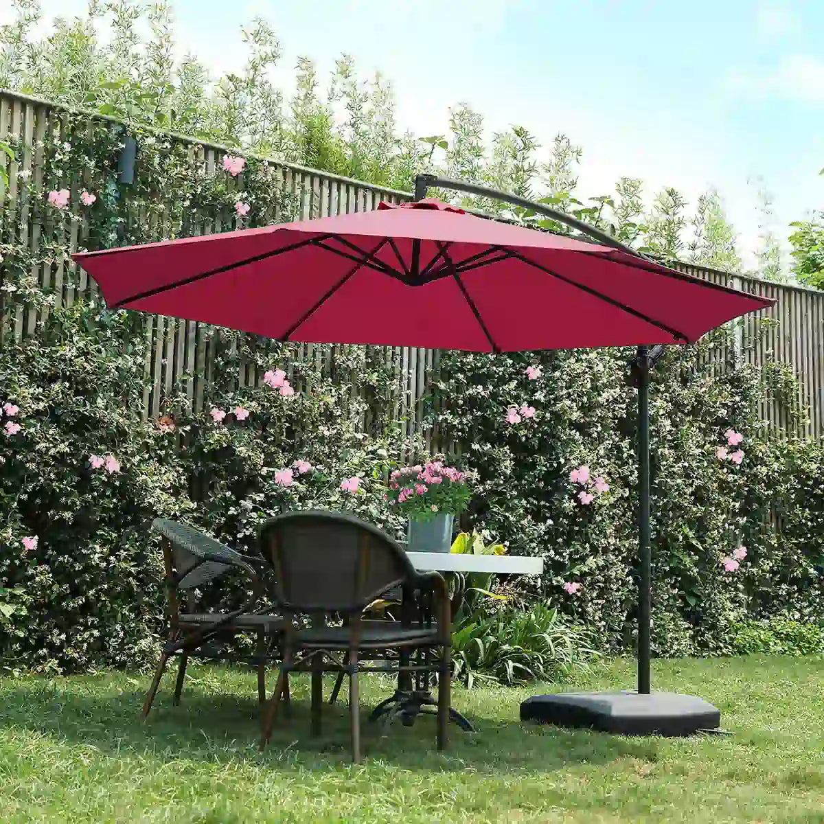Wine 10 ft offset umbrella for backyard#color_wine