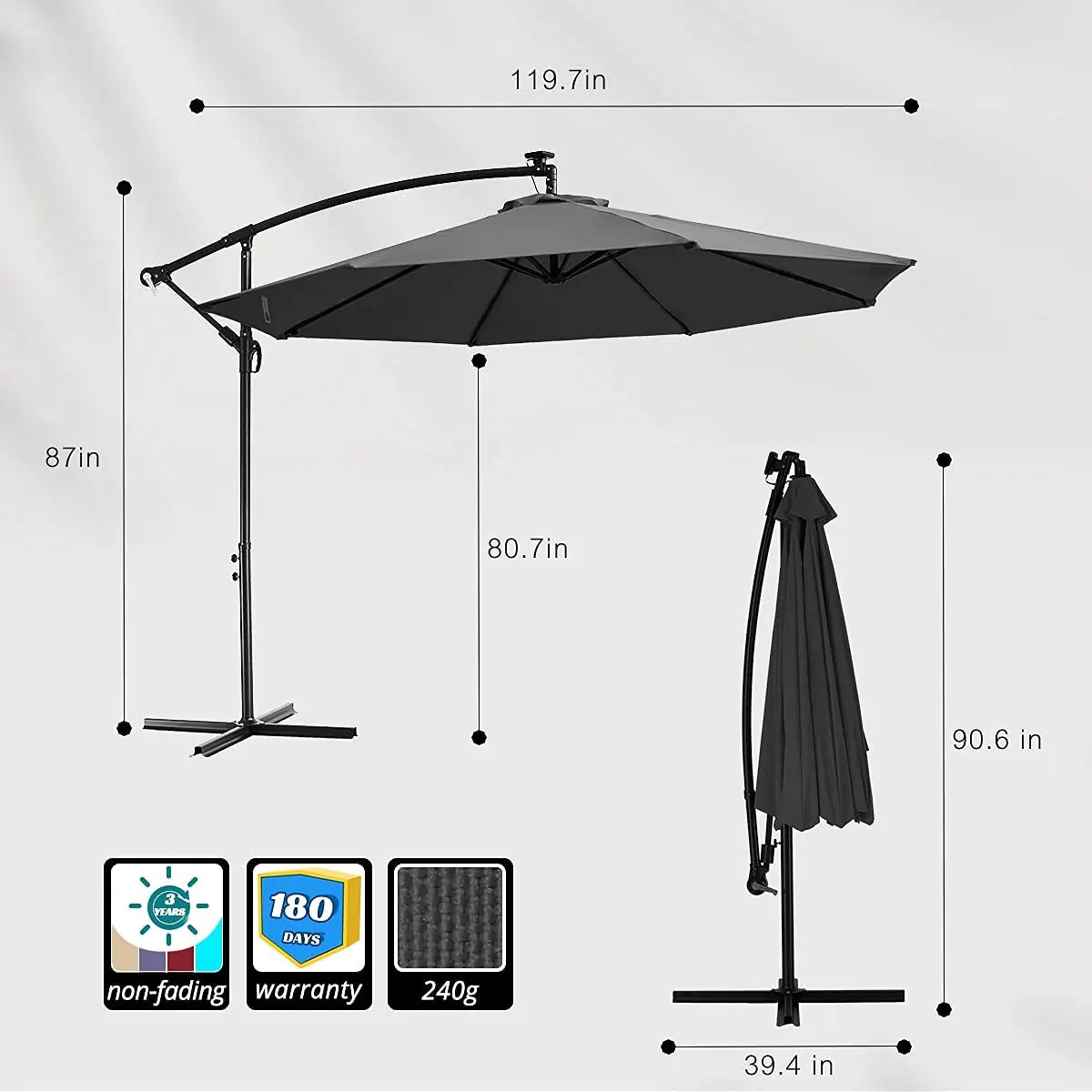 grey 10 ft offset patio umbrella size#color_ribs grey