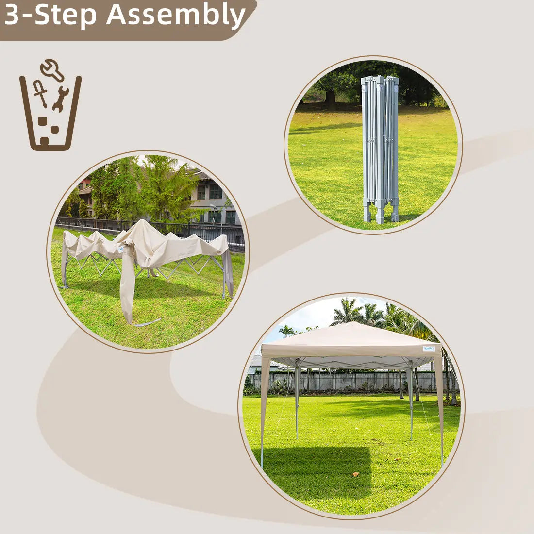 10x10 ez canopy tent 3-Step Assembly#color_beige