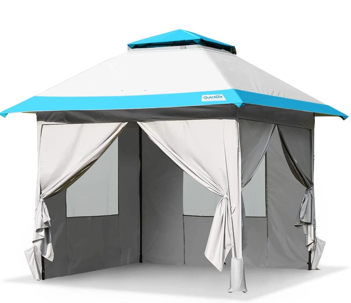 13'x13' Pop up Canopy Tent with Sidewalls#color_gray/blue