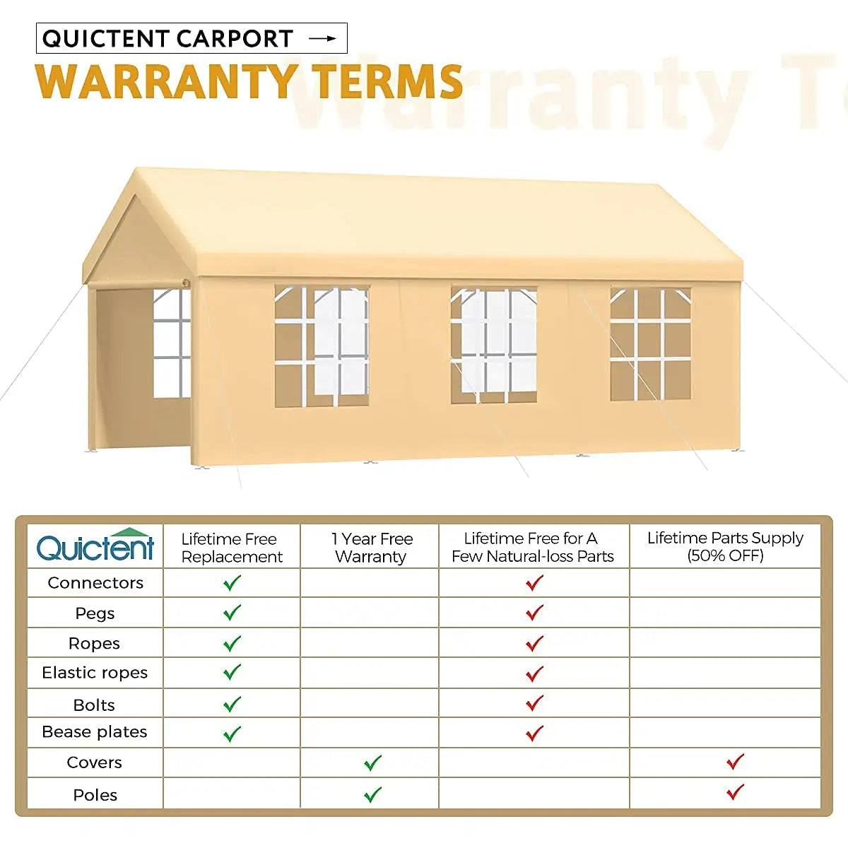 car shelter with windows warranty terms#color_beige