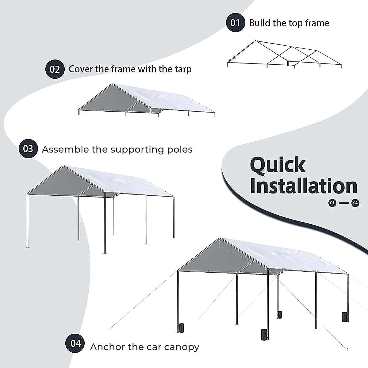 20' x 10' Classic Heavy-duty Car Canopy Quick Assemble#color_gray
