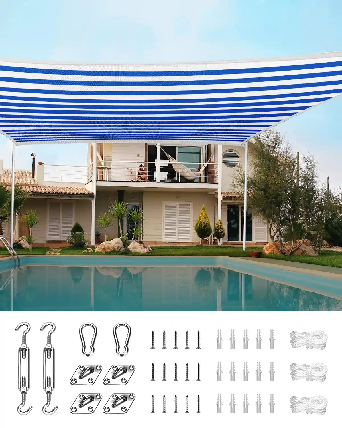20'X20' Square Shade Sail#color_blue and white