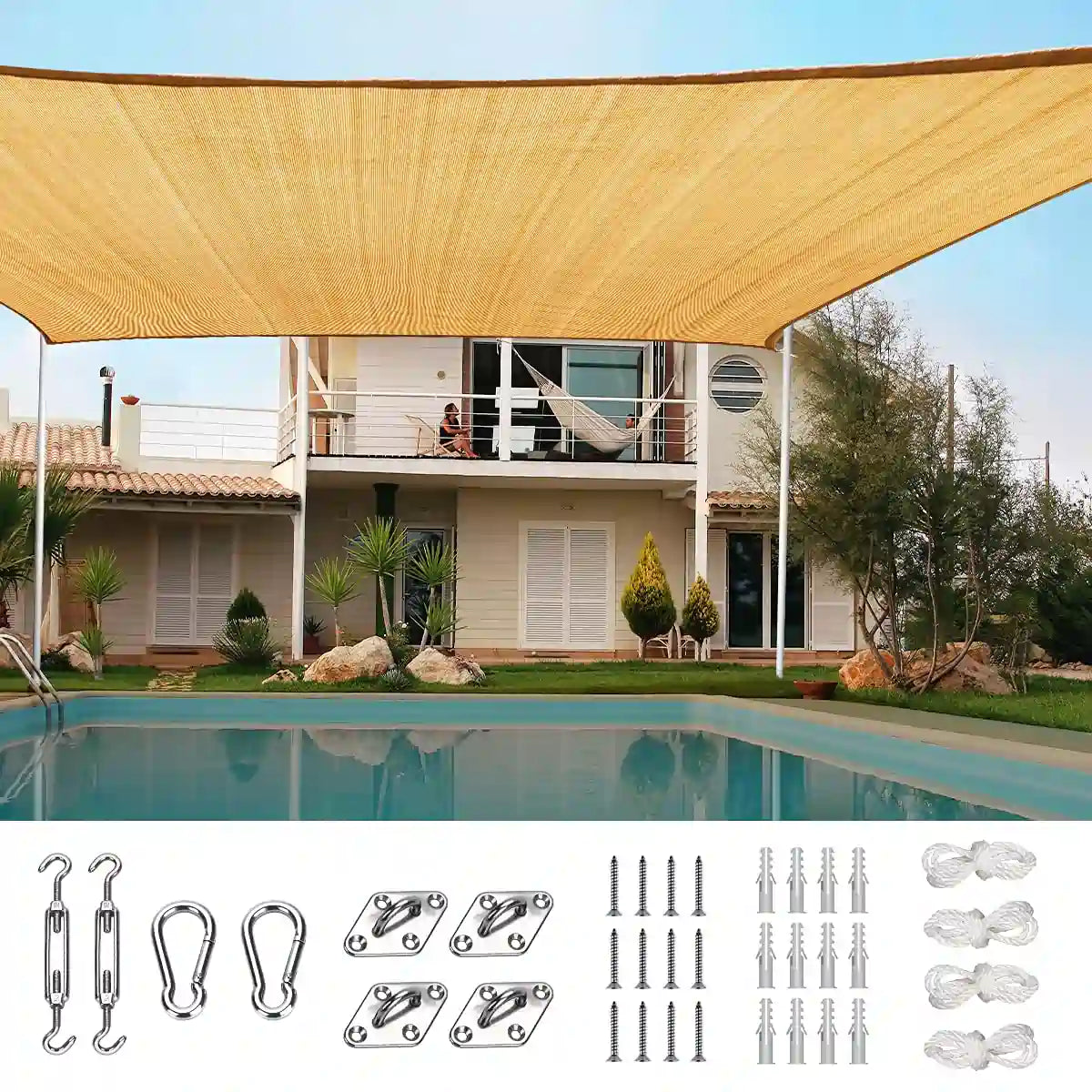 Quictent 24x24 Square Shade Sail Large Shade Sail with Multiple