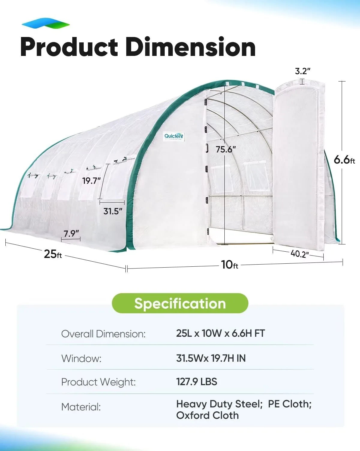 large greenhouse dimension#color_25ft-White