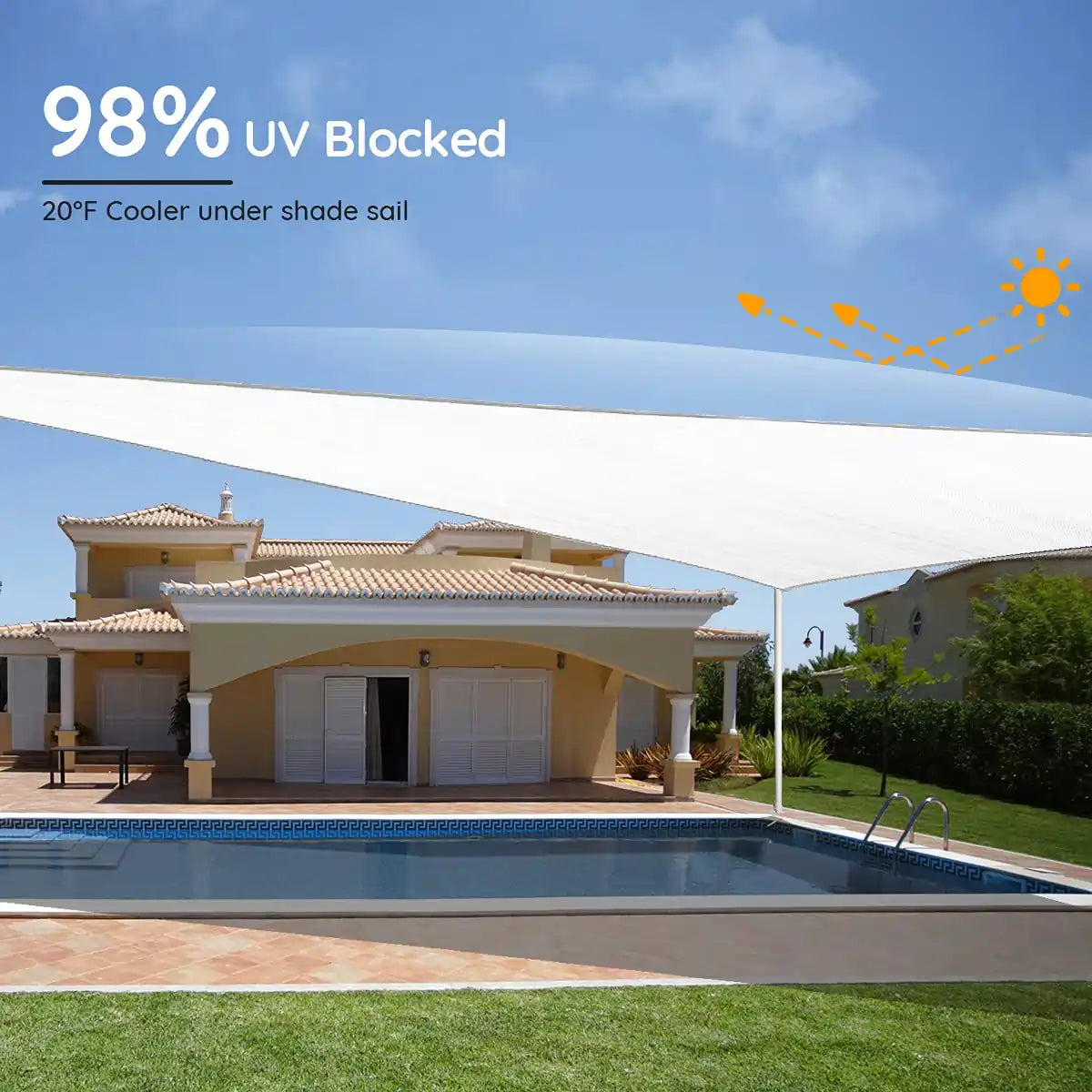 White 26 x 20 ft rectangle shade sail UV blocking#color_white