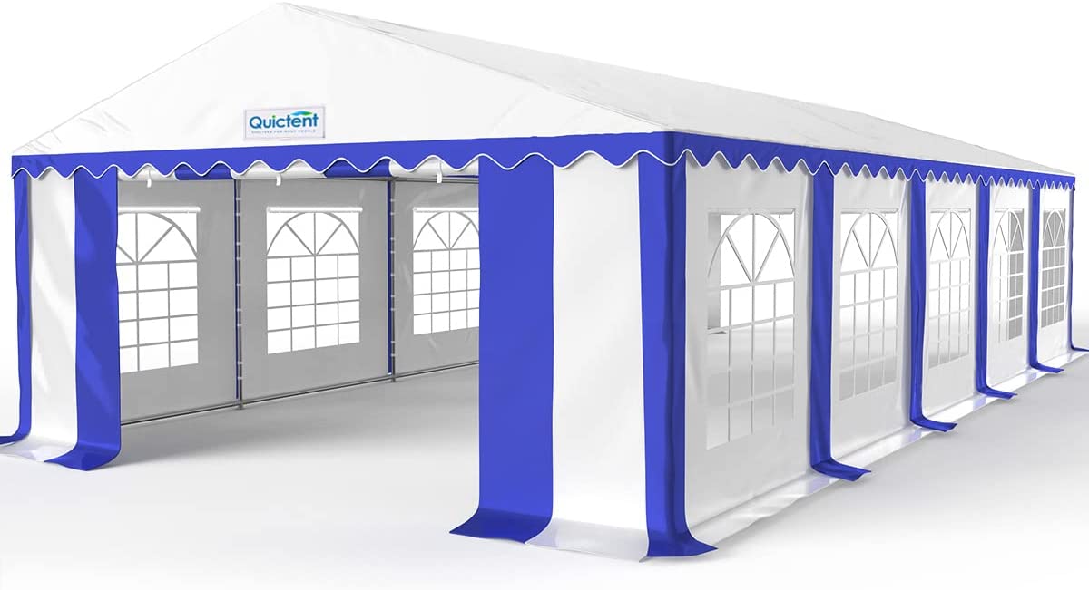 tent blue Quictent 16x32 Heavy Duty Tent, Frame Party Tent, Stripe Blue & White