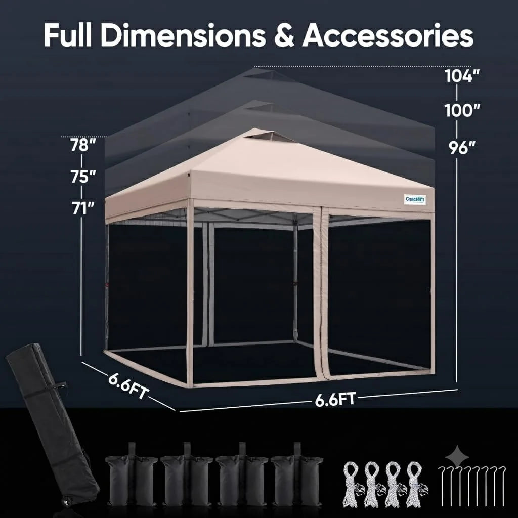 6.6' x 6.6' Small Pop Up Canopy adjustable size#style_Beige