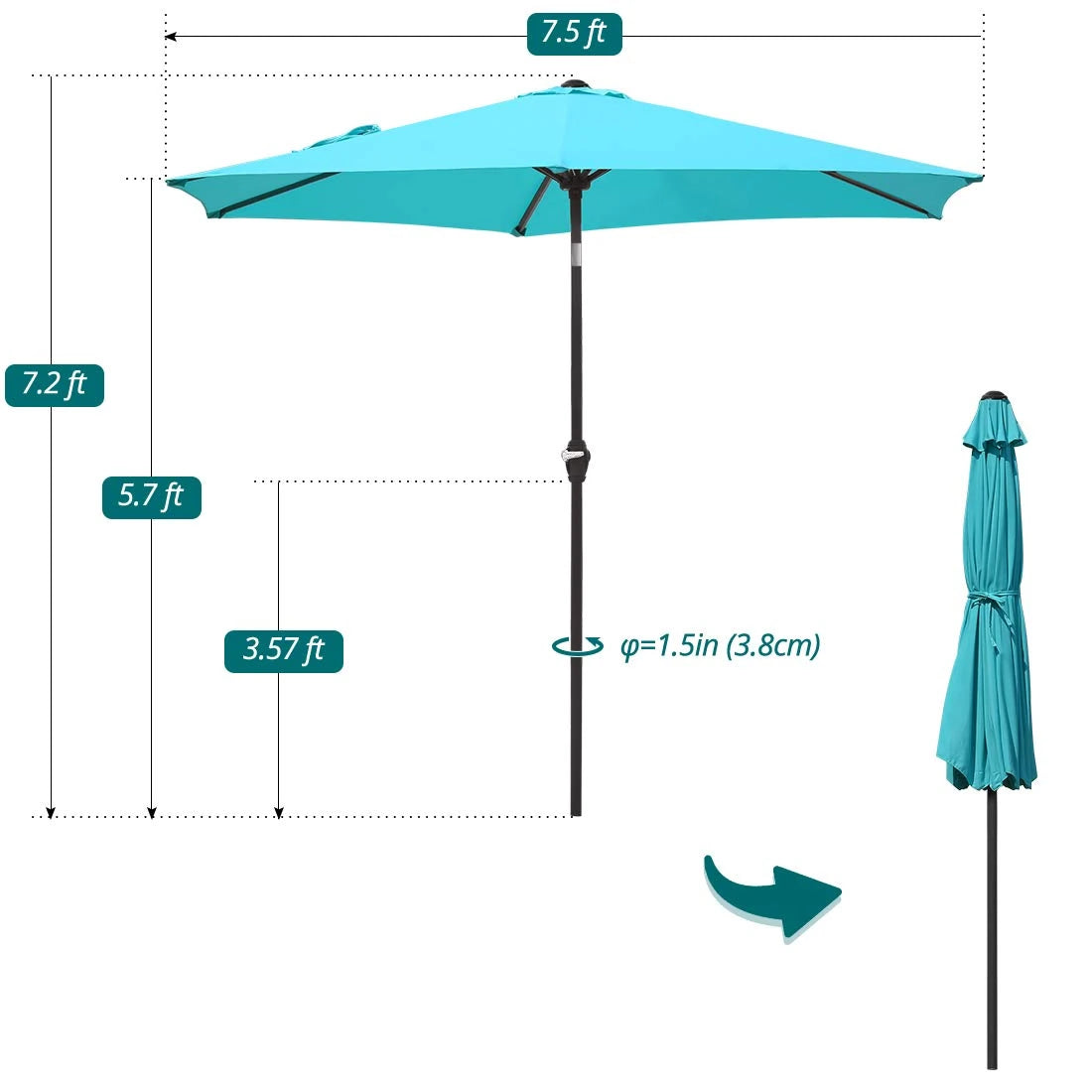 Turquoise patio table umbrella size#color_turquoise