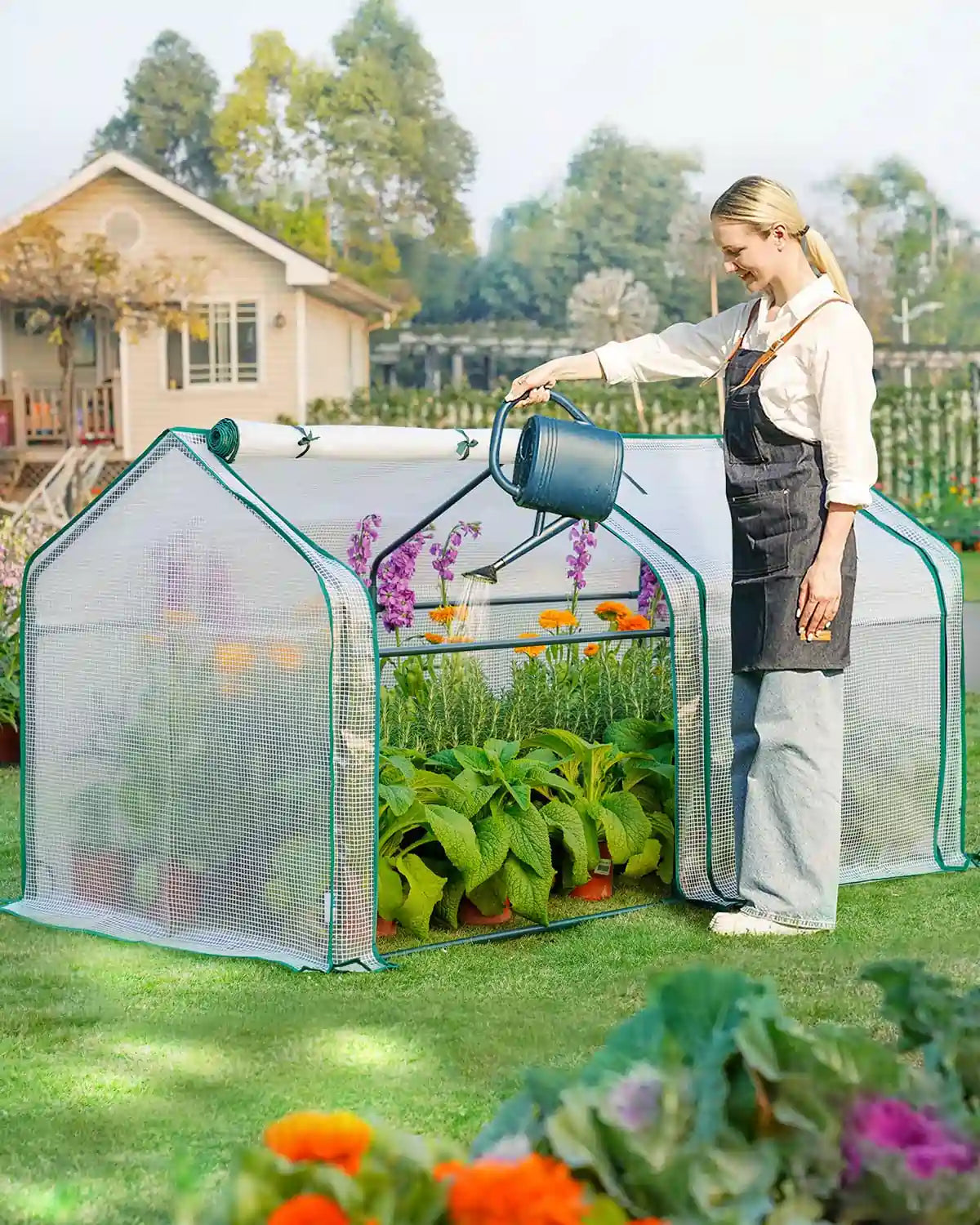 outdoor small greenhouse with plants#color_white
