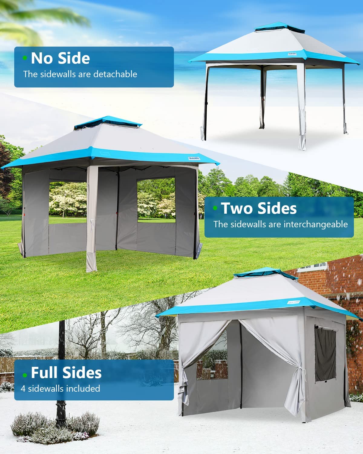 13'x13' Upgrade Pop up Canopy with Sidewalls#color_gray/blue