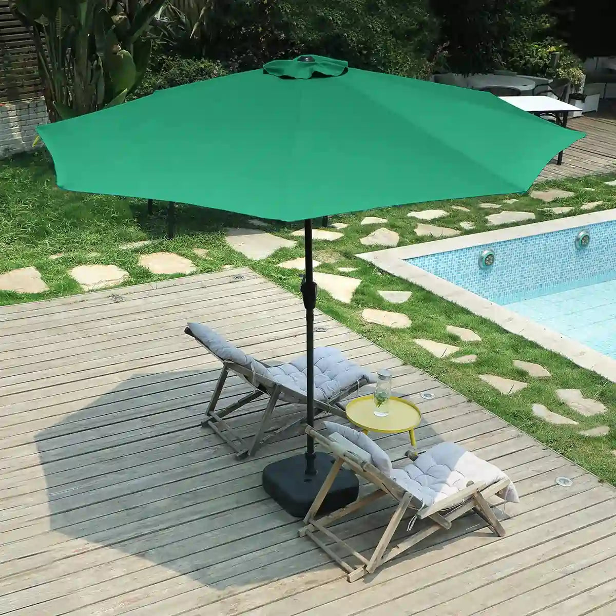 green 9 ft umbrella for pool side#color_dark green