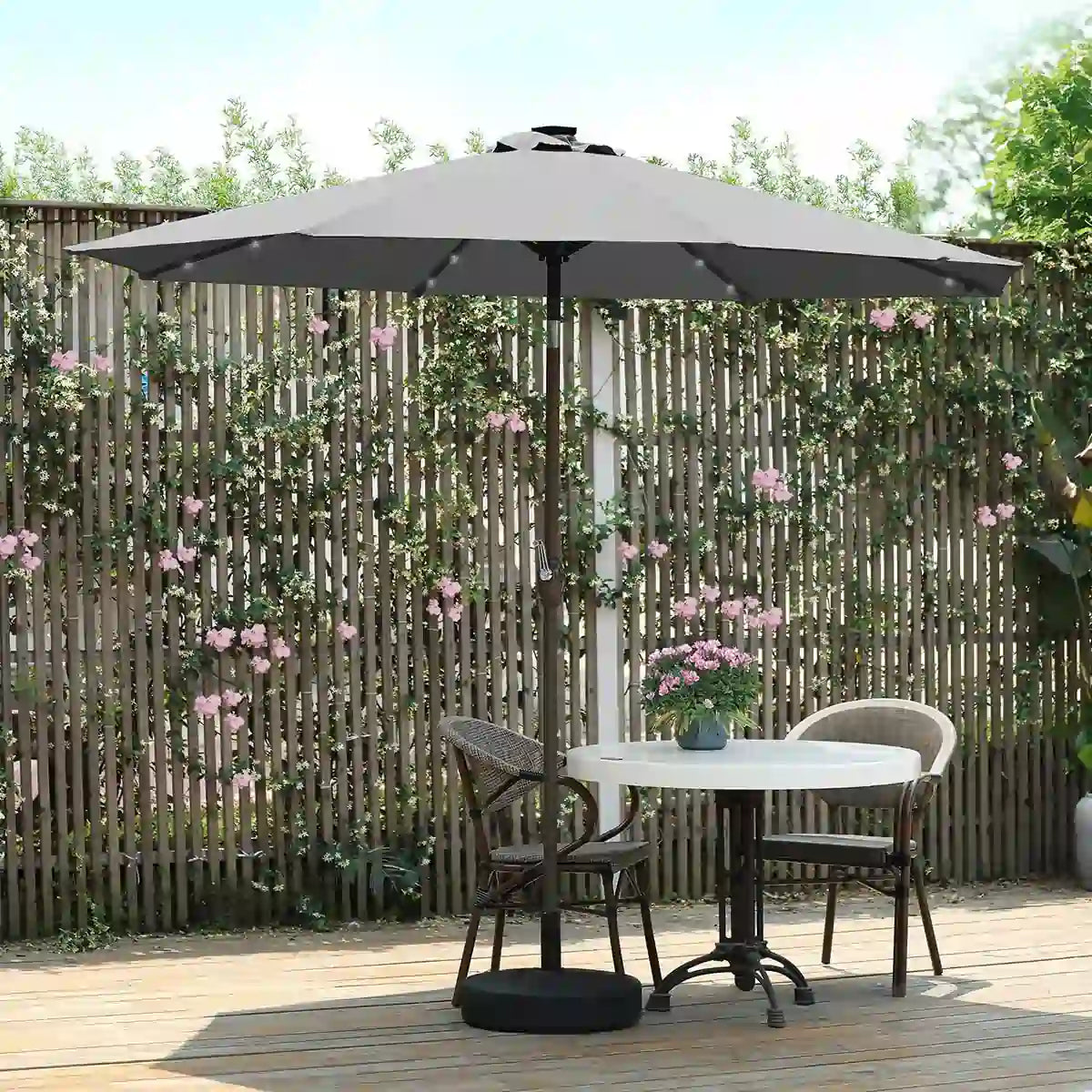 white outdoor umbrella with lights for patio#color_beige white