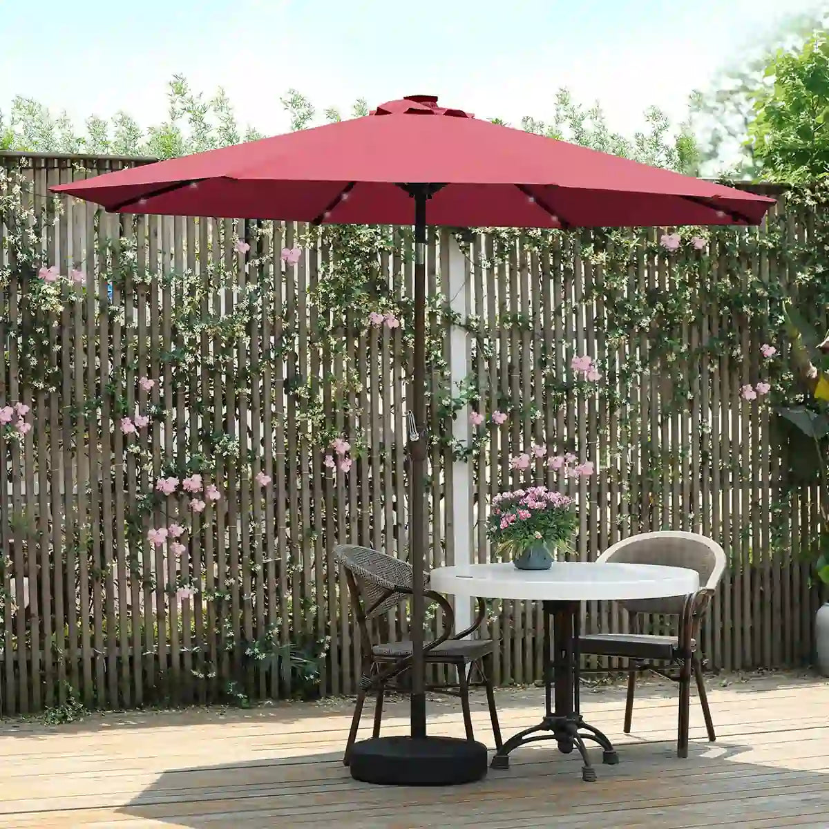 wine 9 ft  umbrella with led lights for patio#color_wine