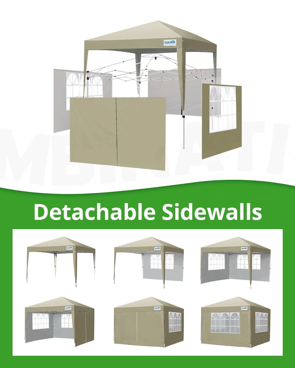 10'x10' Upgraded Pop up Canopy Tent detachable sidewalls#color_beige